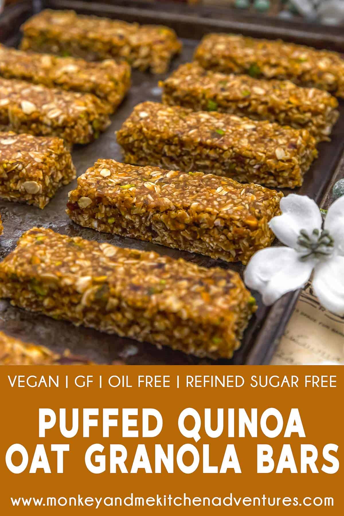 Puffed Quinoa Oat Granola Bars with text description