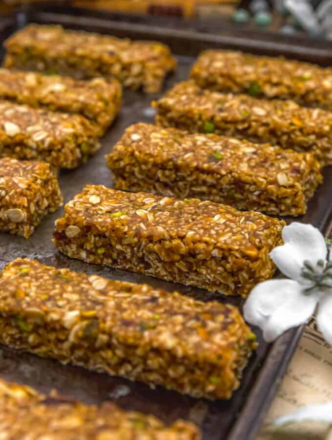 Close up of Puffed Quinoa Oat Granola Bars