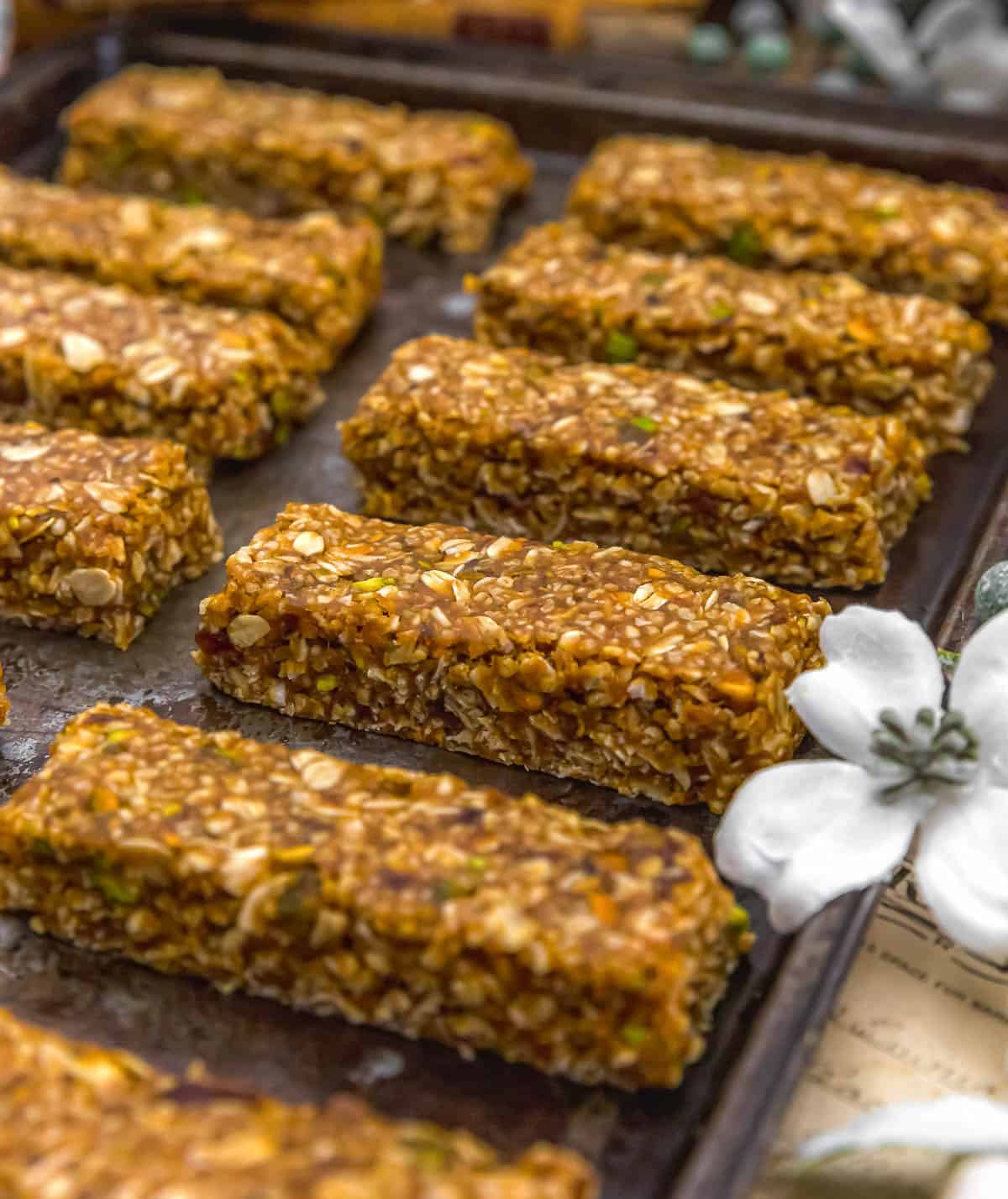 Close up of Puffed Quinoa Oat Granola Bars