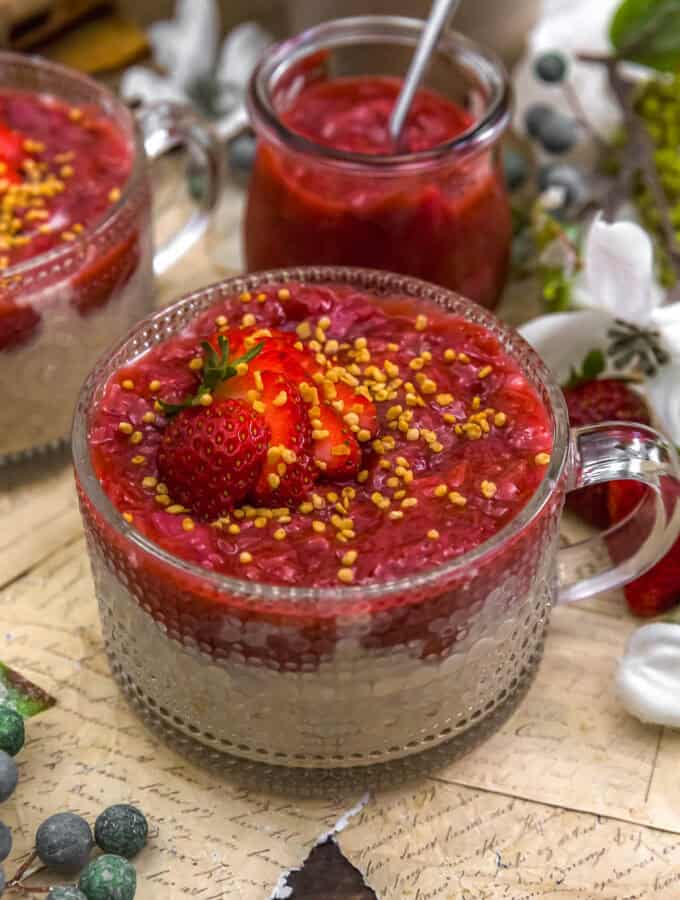 Close up of Strawberry Rhubarb Overnight Oats