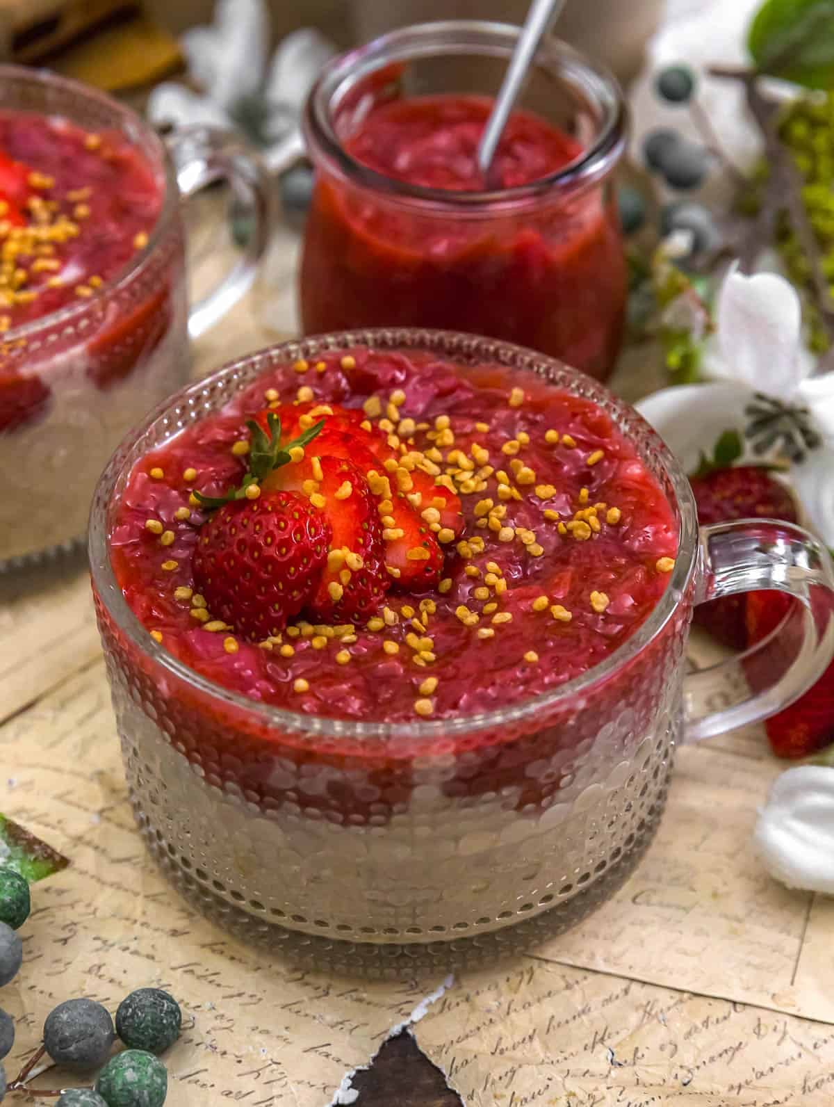 Close up of Strawberry Rhubarb Overnight Oats