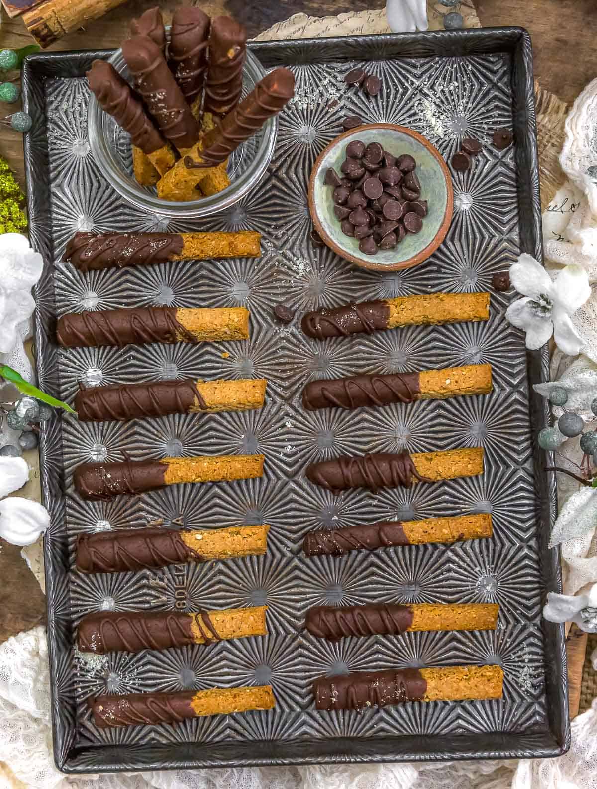 Cookie Sheet of Vegan Almond Shortbread Cookie Sticks