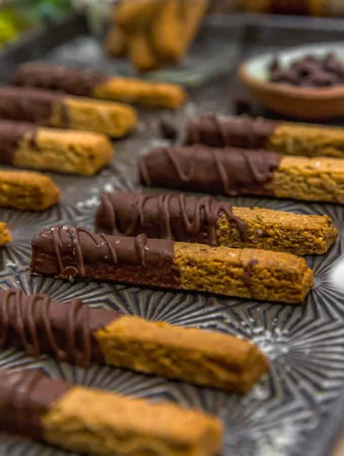 Close up of Vegan Almond Shortbread Cookie Sticks