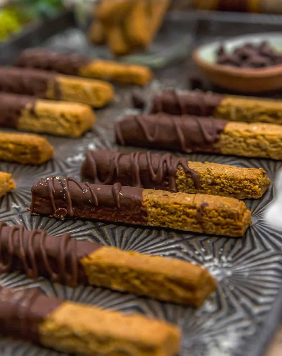 Close up of Vegan Almond Shortbread Cookie Sticks
