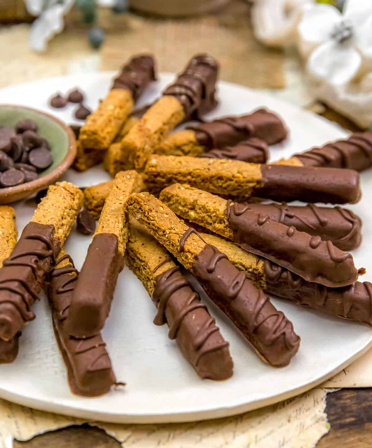 Plate of Vegan Almond Shortbread Cookie Sticks