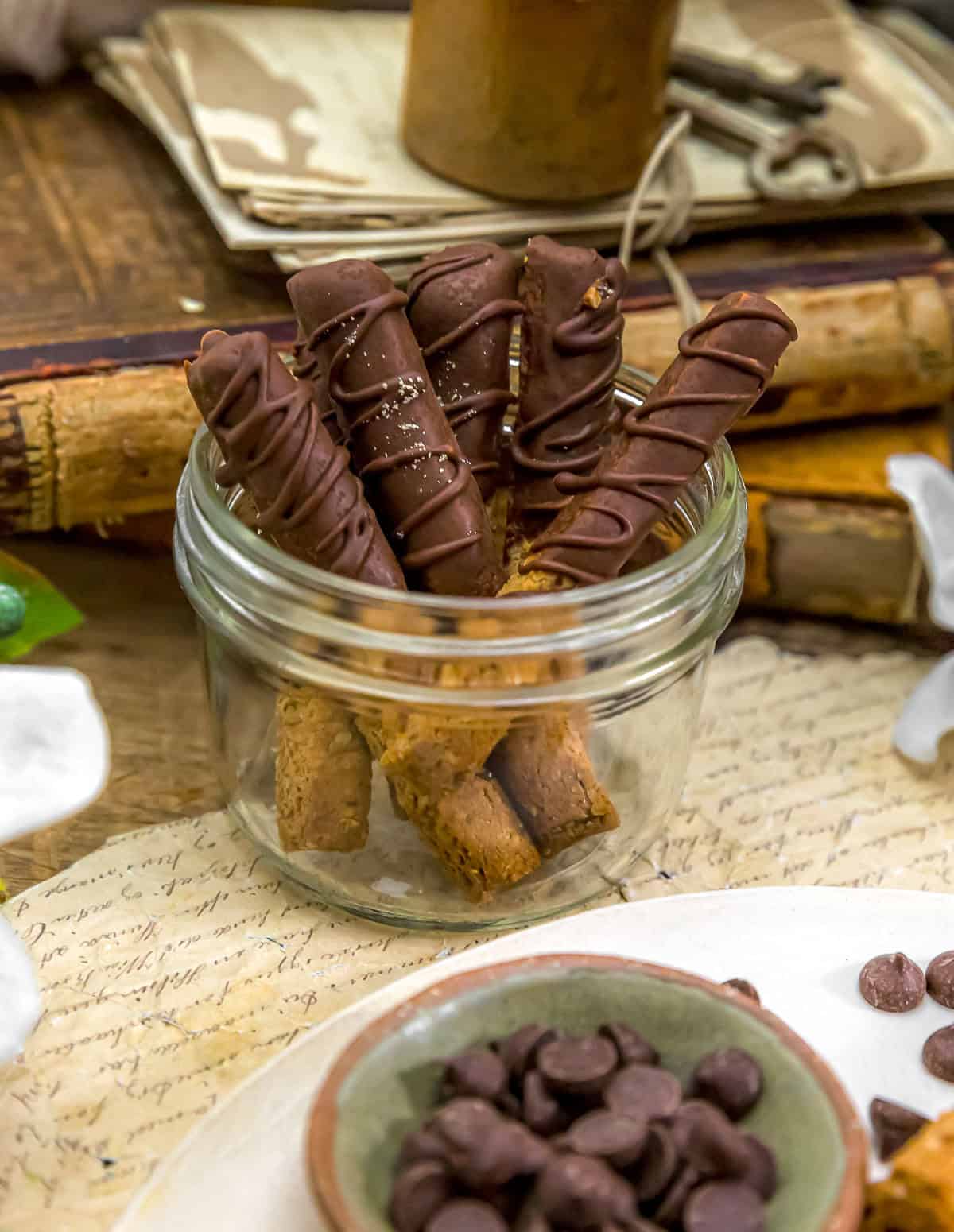 Jar of Vegan Almond Shortbread Cookie Sticks