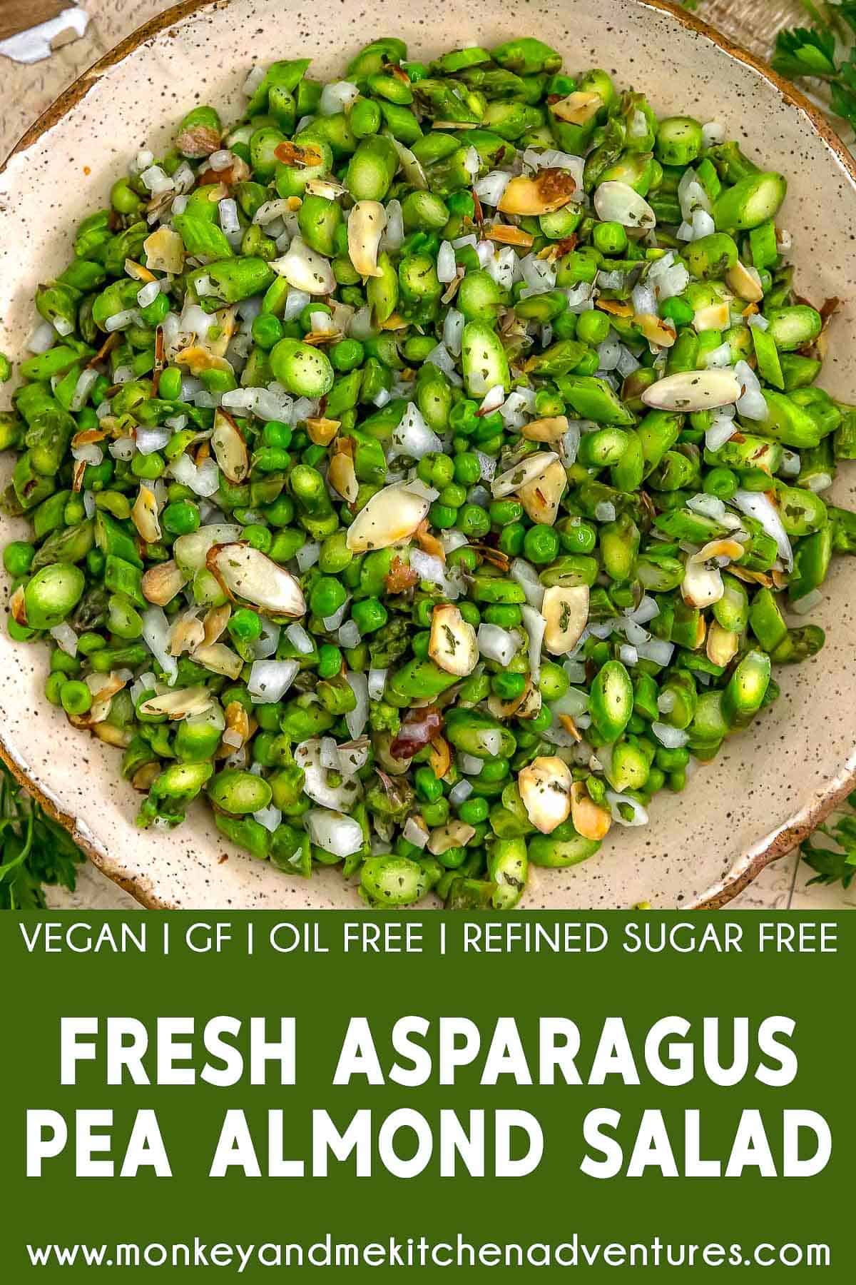 Fresh Asparagus Pea Almond Salad with text description
