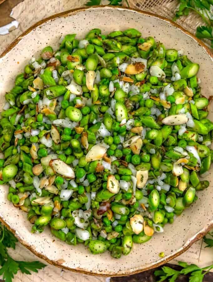 Bowl of Fresh Asparagus Pea Almond Salad