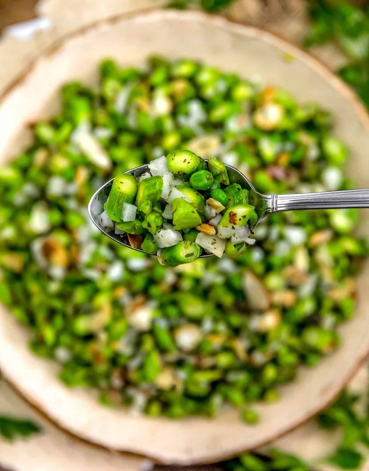 Spoonful of Fresh Asparagus Pea Almond Salad