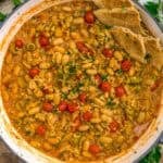 Top view of Healthy Greek Rice Bean and Olive Skillet