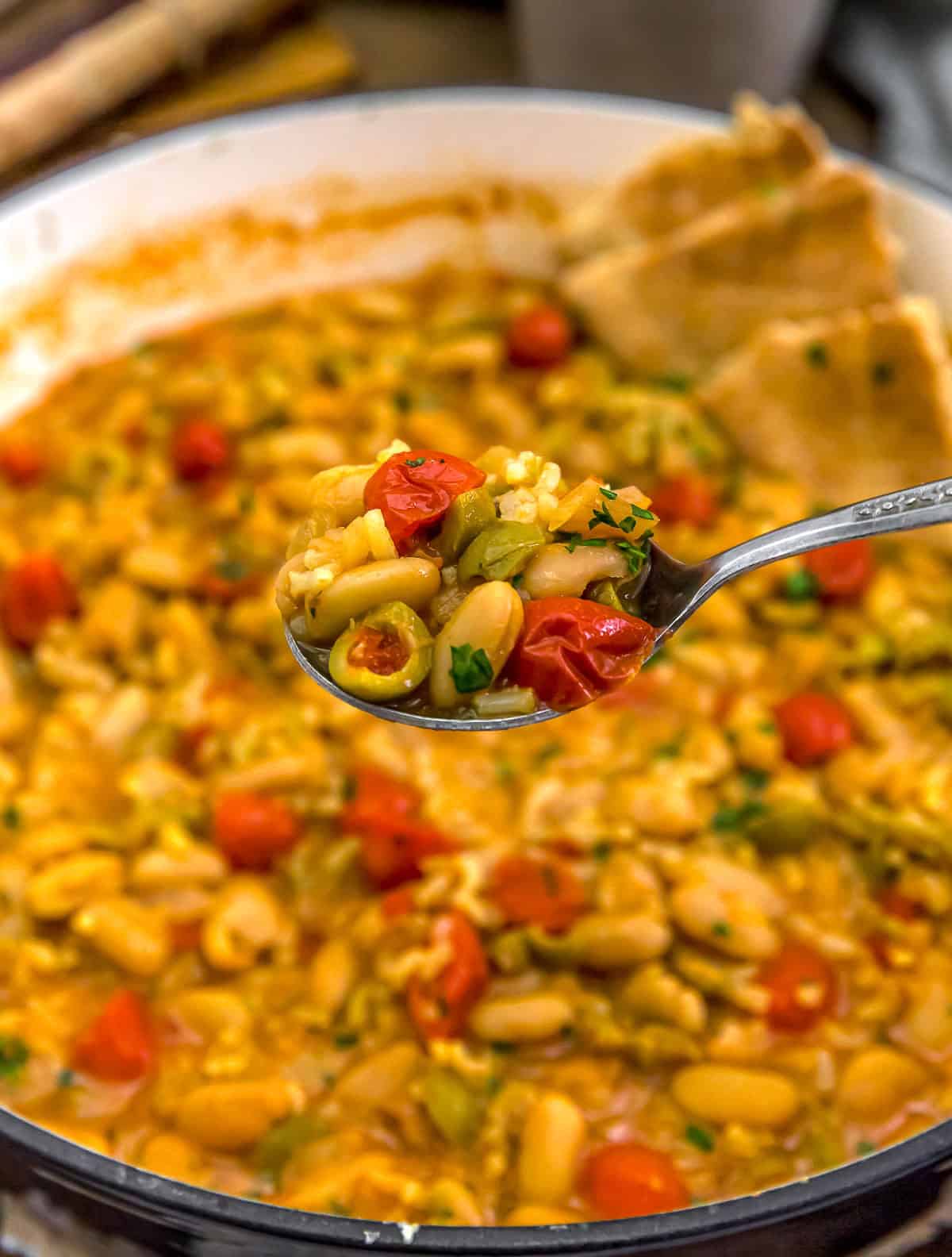 Spoonful of Healthy Greek Rice Bean and Olive Skillet