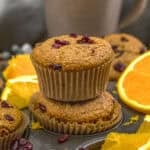 Stacked Healthy Orange Cranberry Wheat Bran Muffins