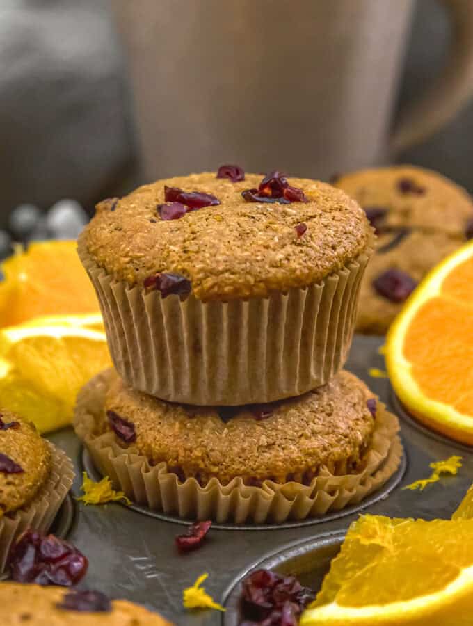 Stacked Healthy Orange Cranberry Wheat Bran Muffins