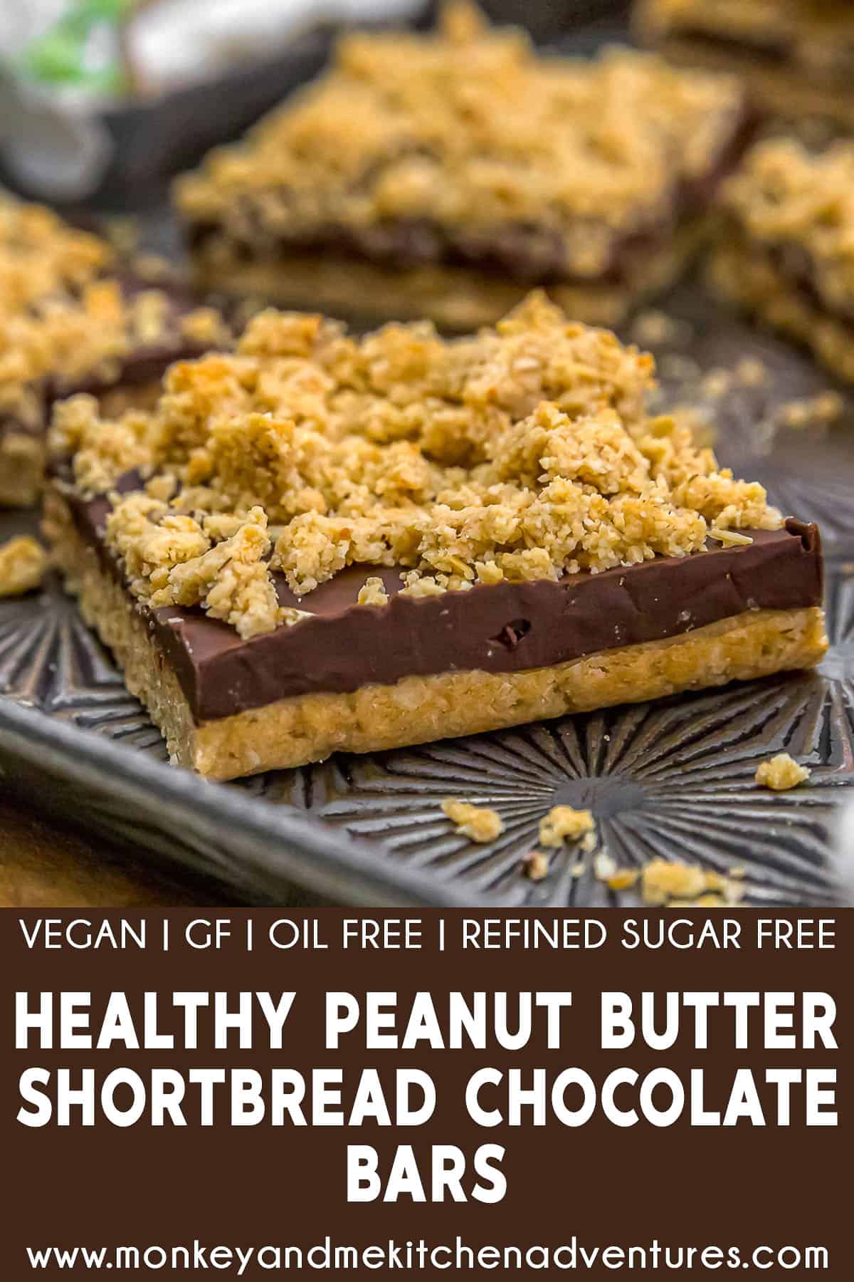 Healthy Peanut Butter Shortbread Chocolate Bars with text description