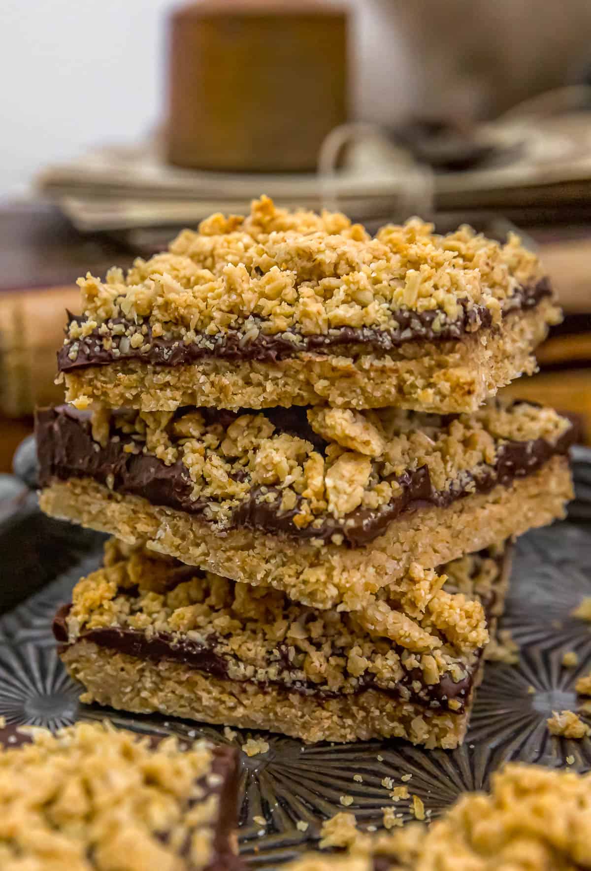 Stack of Healthy Peanut Butter Shortbread Chocolate Bars
