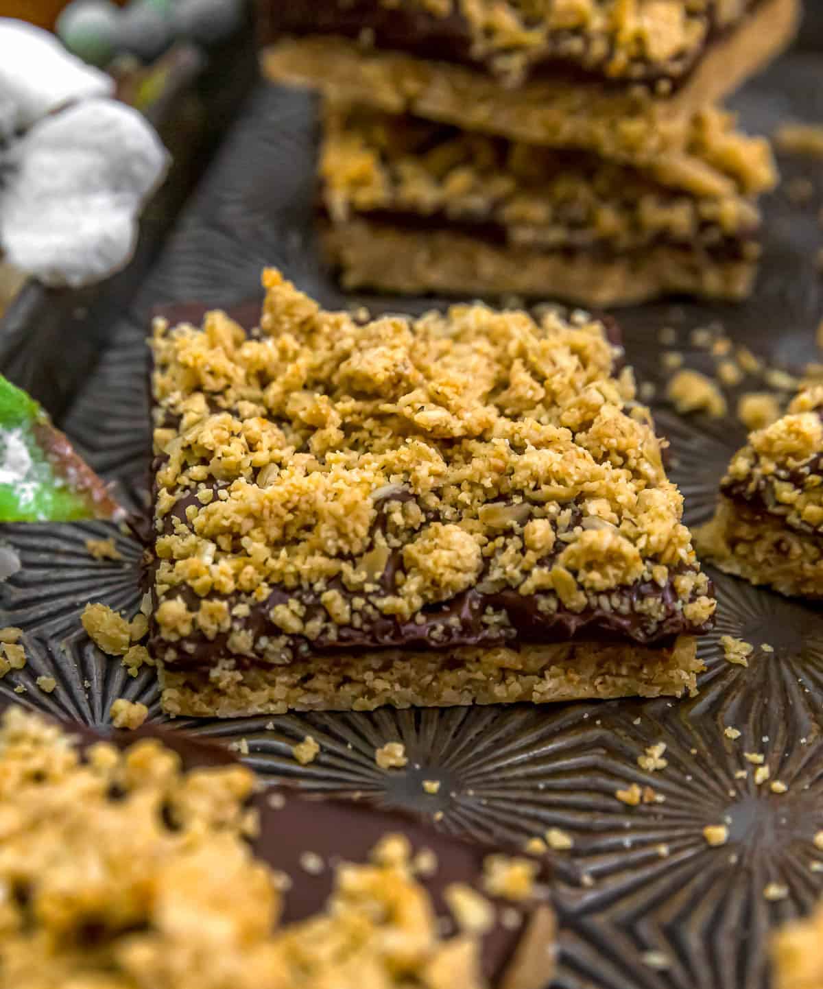 Healthy Peanut Butter Shortbread Chocolate Bars on a cookie sheet