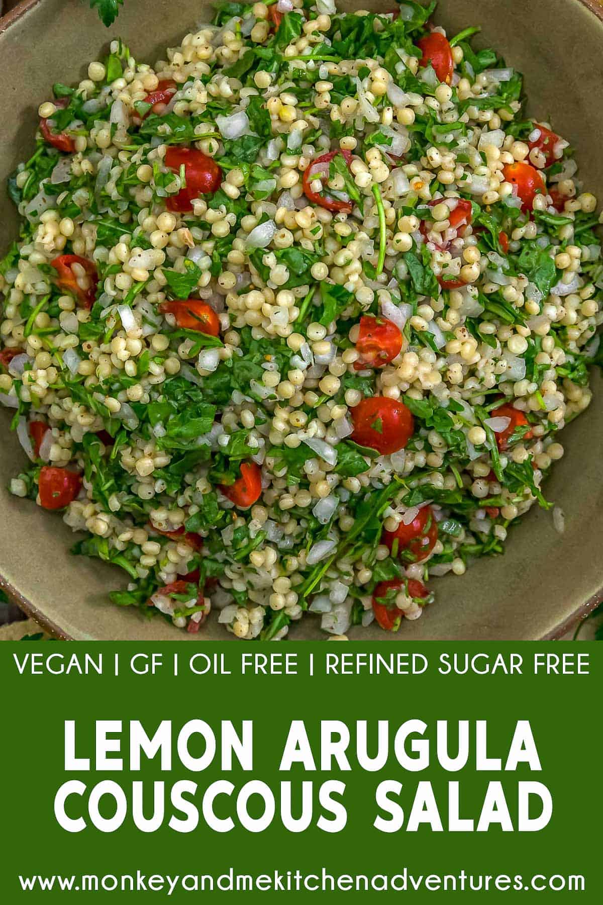 Lemon Arugula Couscous Salad with text description