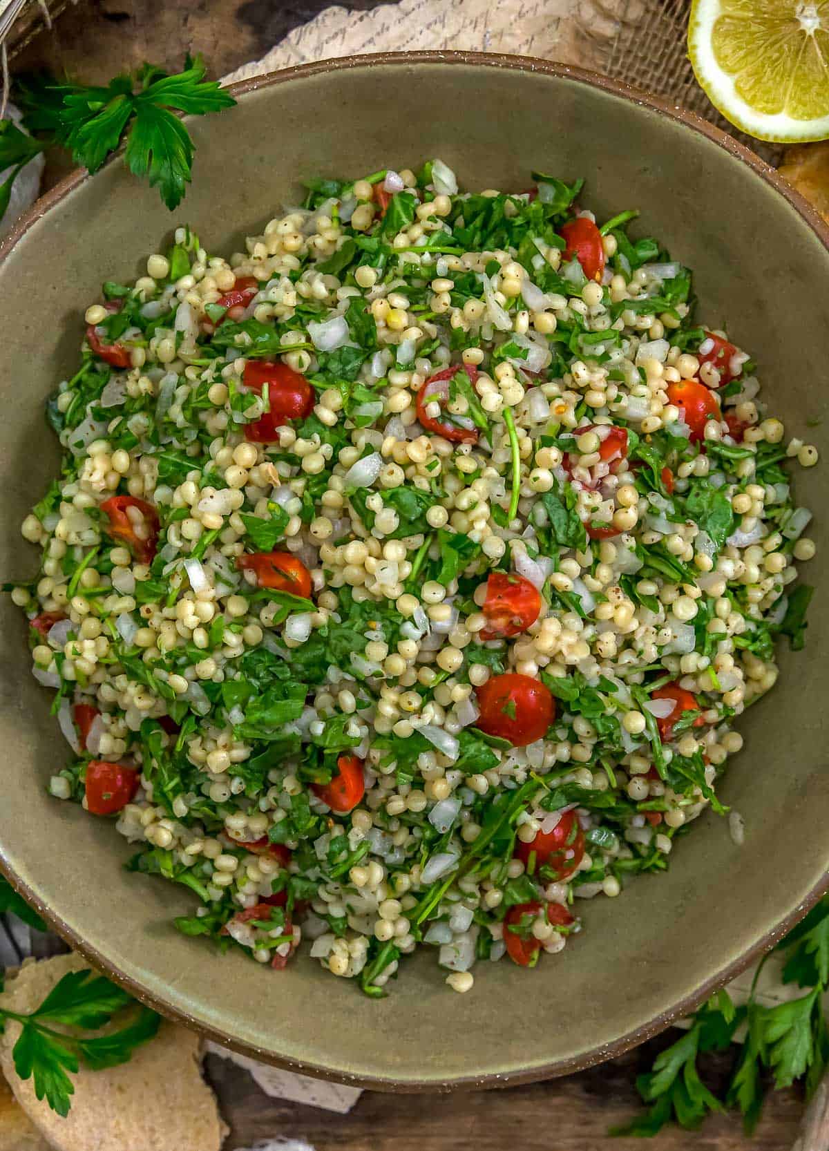 Bowl of Lemon Arugula Couscous Salad