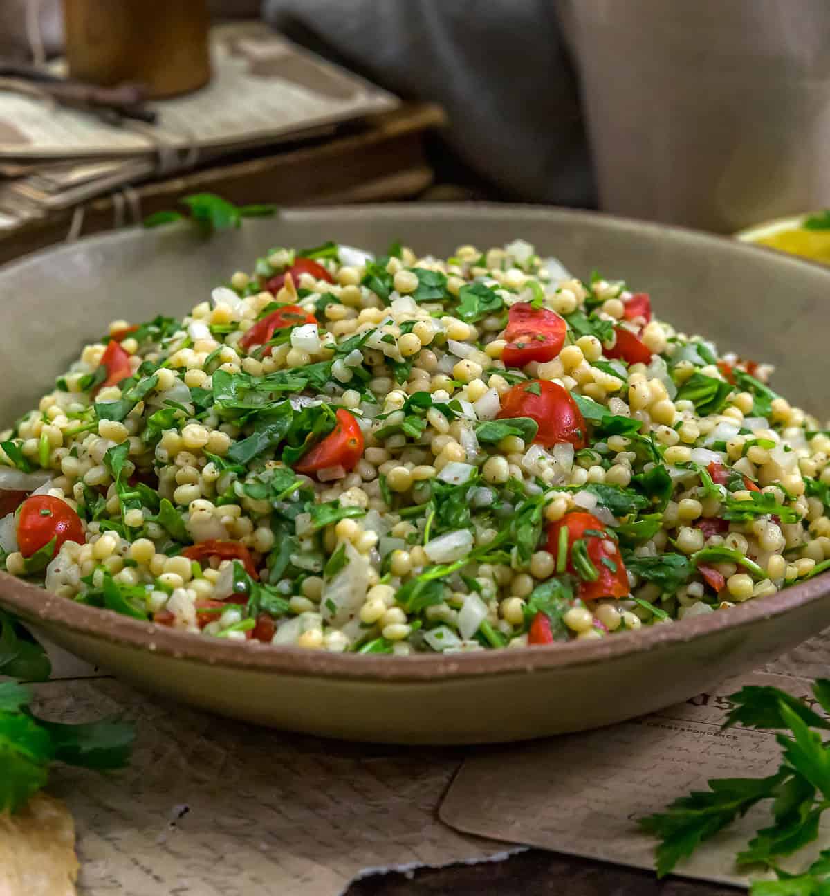 Close up of Lemon Arugula Couscous Salad