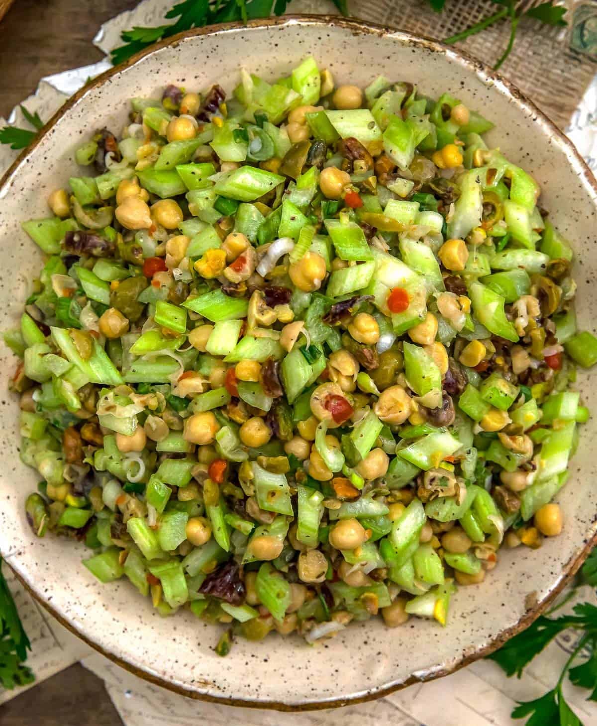 Bowl of Mediterranean Celery Olive Salad