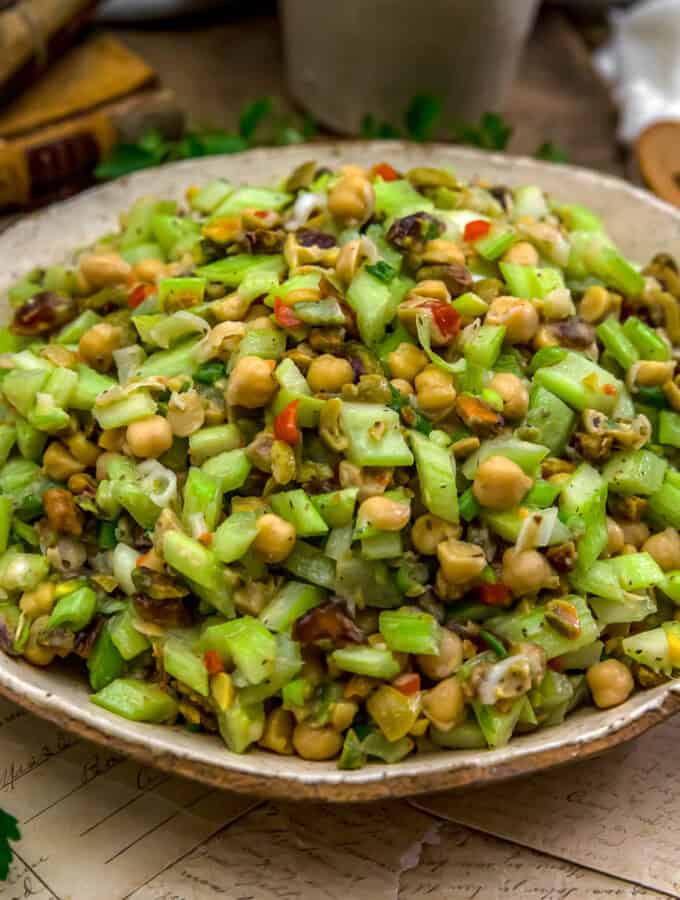 Close up of Mediterranean Celery Olive Salad