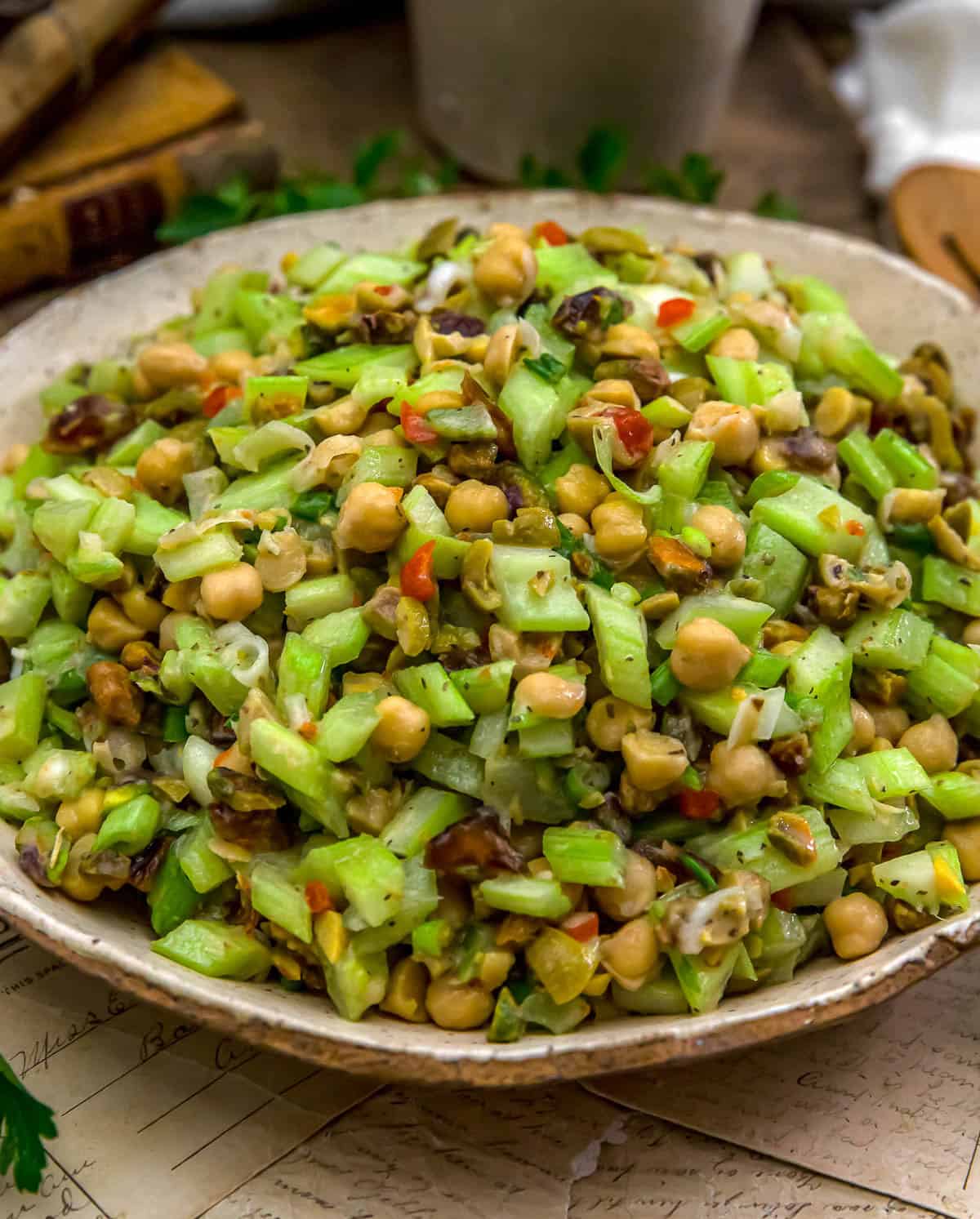 Close up of Mediterranean Celery Olive Salad