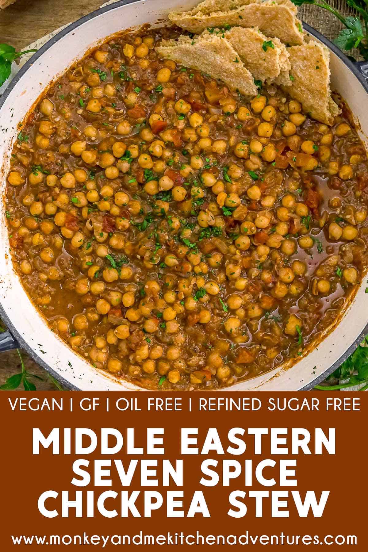 Middle Eastern Seven Spice Chickpea Stew with text description