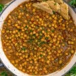Middle Eastern Seven Spice Chickpea Stew in a skillet