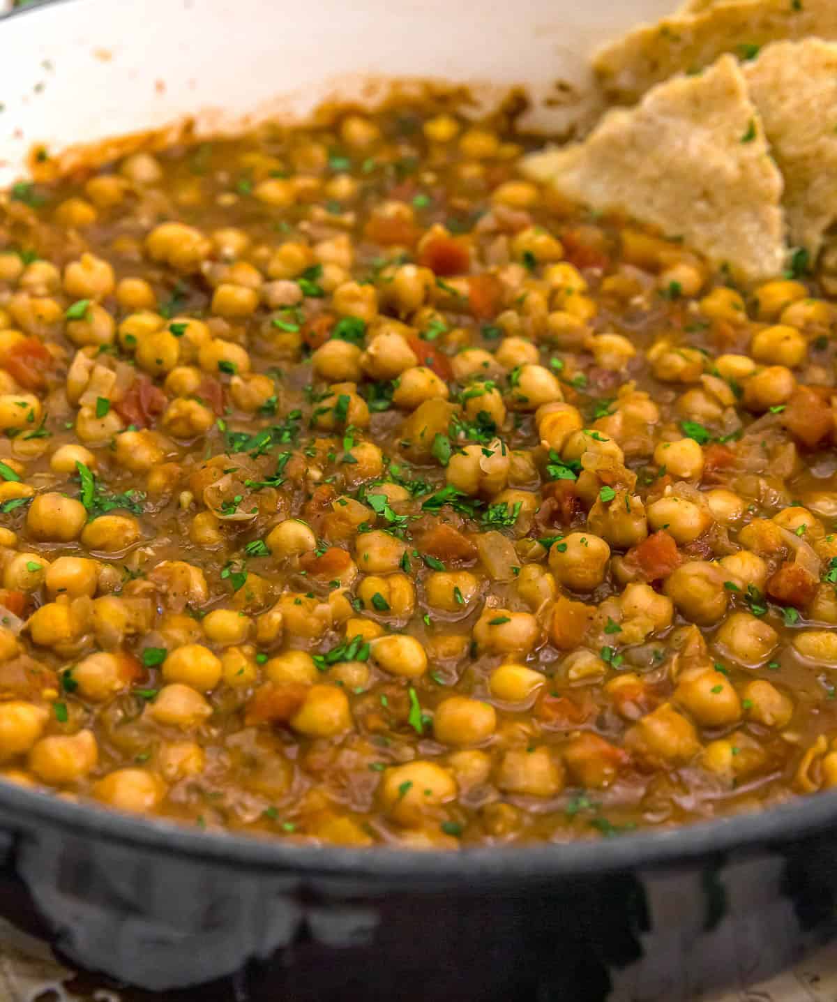 Close up of Middle Eastern Seven Spice Chickpea Stew