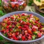 Close up of Strawberry Rhubarb Pickled Jalapeño Salsa