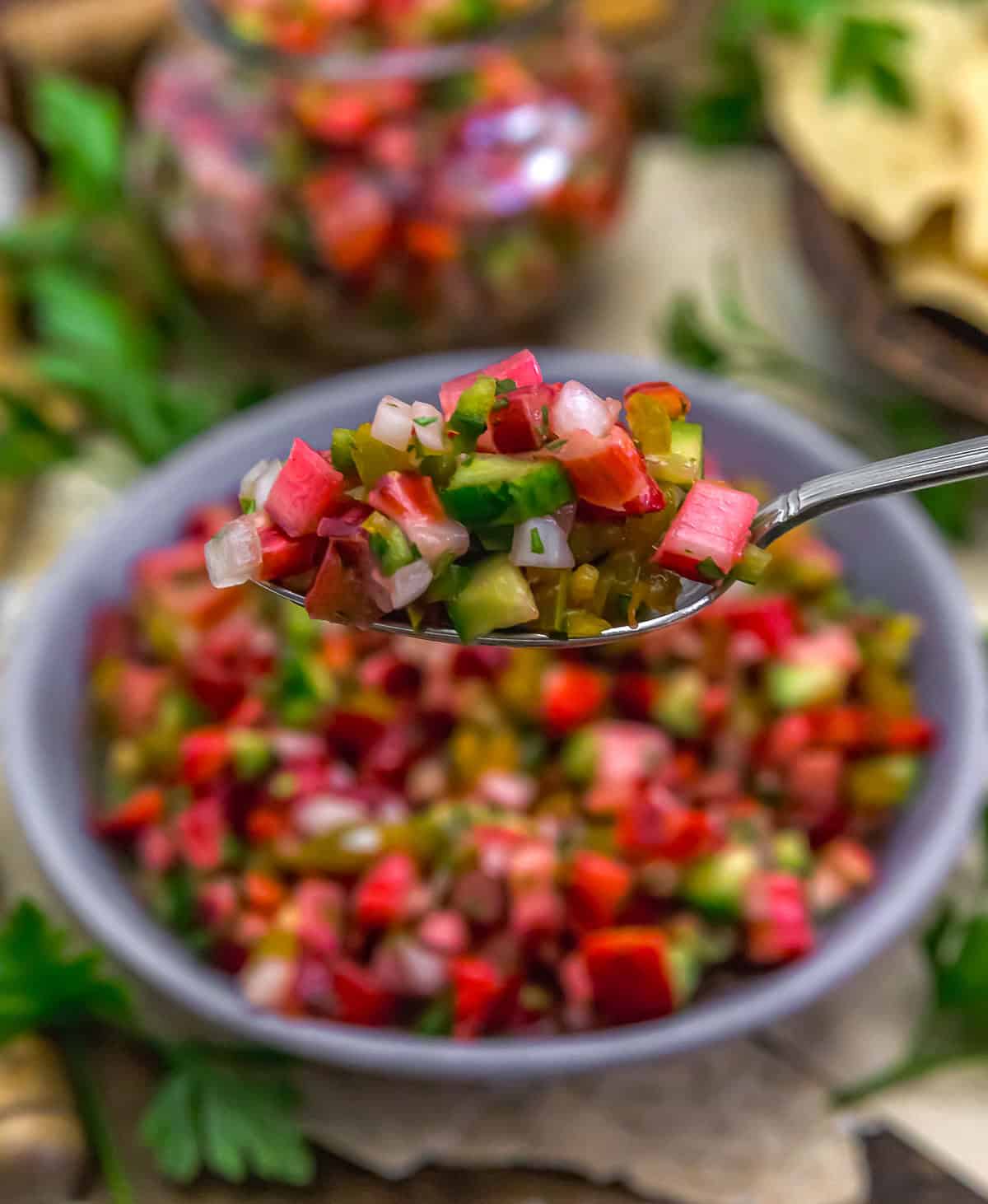 Spoonful of Strawberry Rhubarb Pickled Jalapeño Salsa