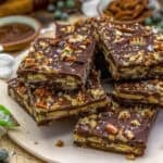 Close up of Chocolate Pecan Date Tahini Bars