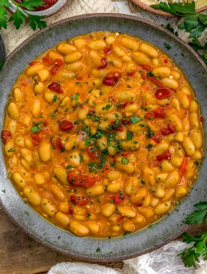 Bowl of Creamy Spicy Gochujang Bean Skillet