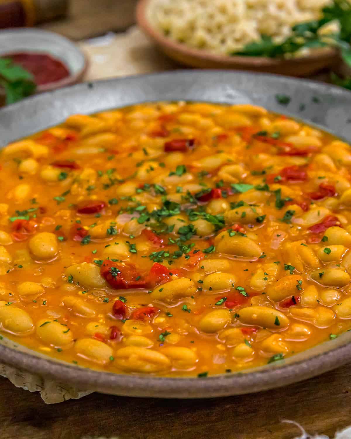 Close up of Creamy Spicy Gochujang Bean Skillet