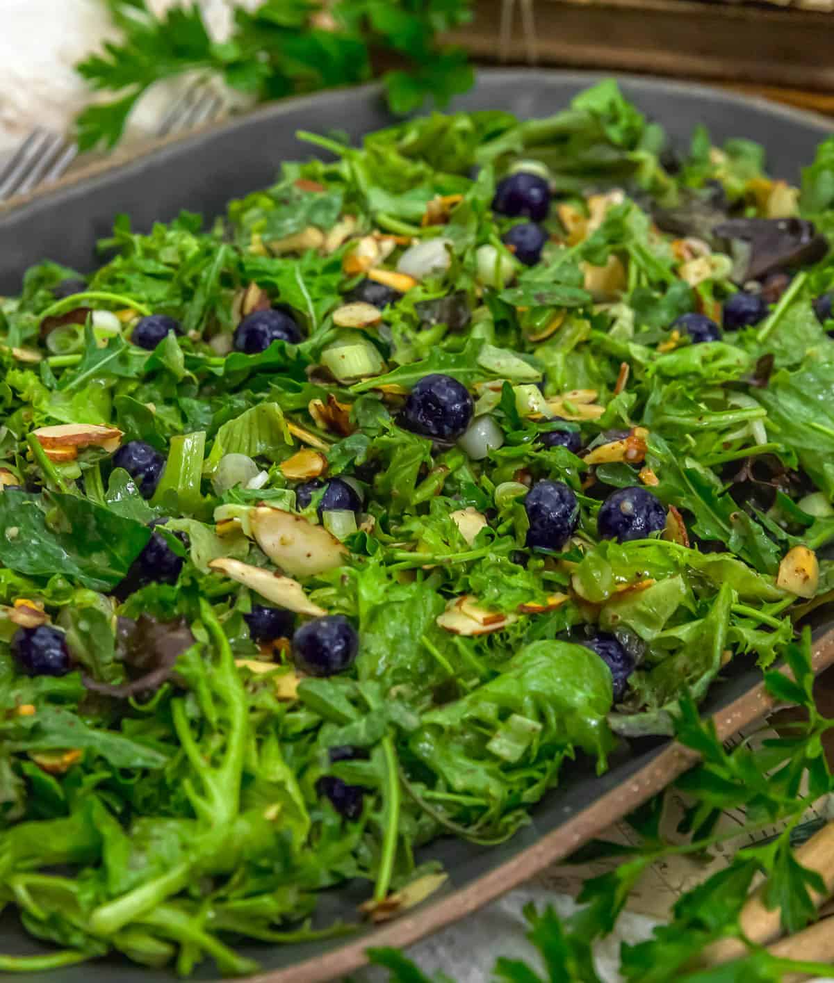 Side view of Easy Summer Almond Blueberry Salad