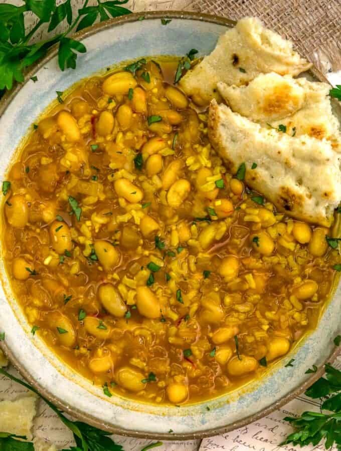 Bowl of Fast and Easy Persian Saffron Bean and Rice Skillet