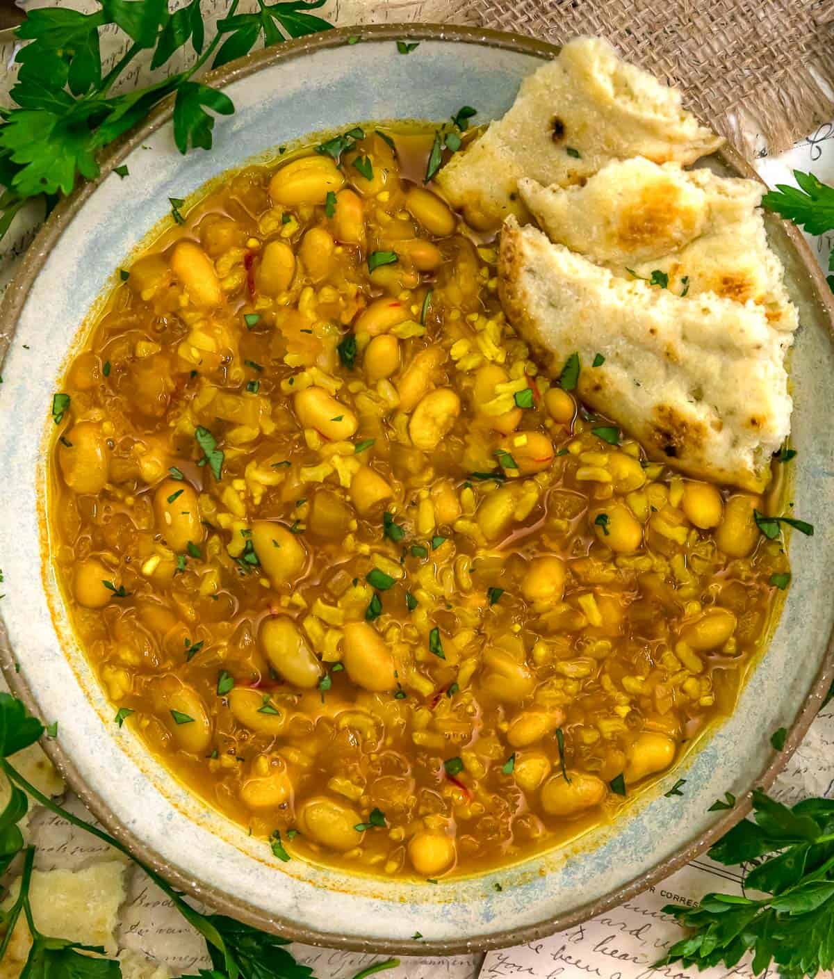 Bowl of Fast and Easy Persian Saffron Bean and Rice Skillet