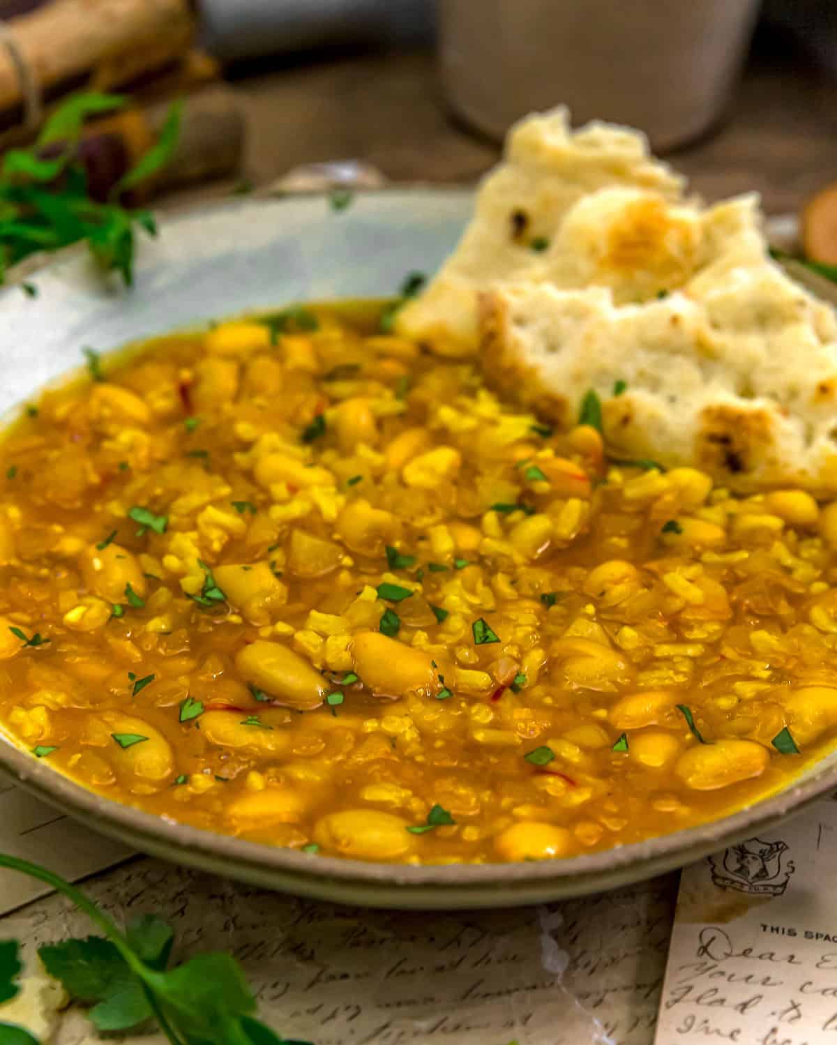 Close up of Fast and Easy Persian Saffron Bean and Rice Skillet