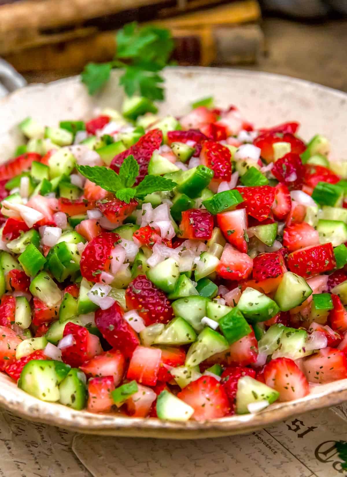 Close up of Strawberry Cucumber Salad