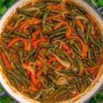 Basque-Style Green Bean Stew in a skillet