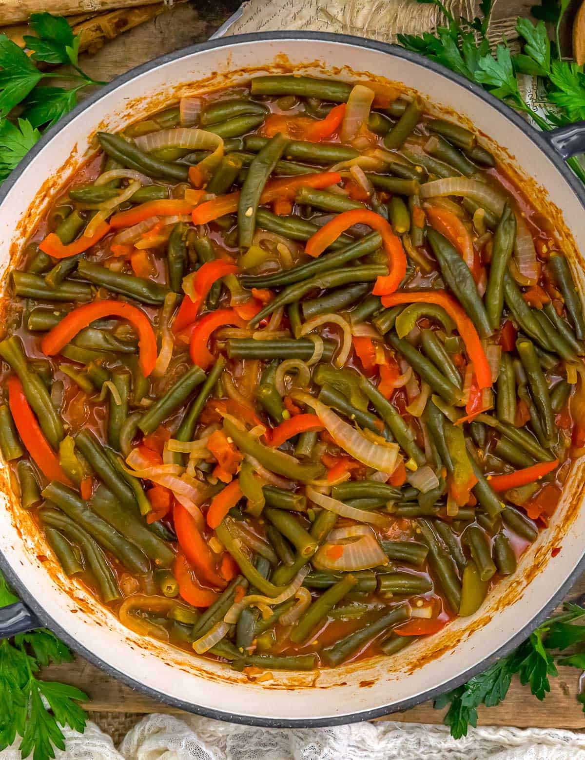 Basque-Style Green Bean Stew in a skillet