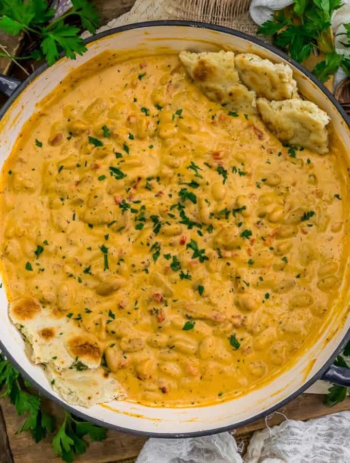 Top view of Creamy Italian Bean Skillet