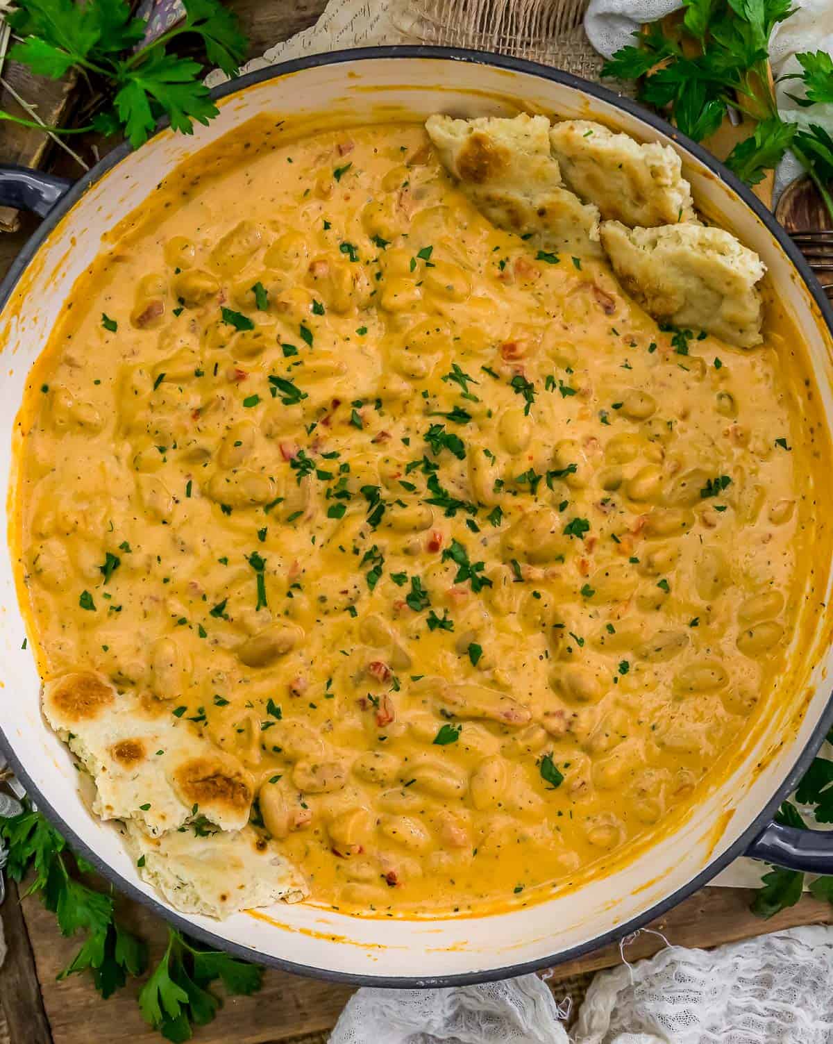 Top view of Creamy Italian Bean Skillet