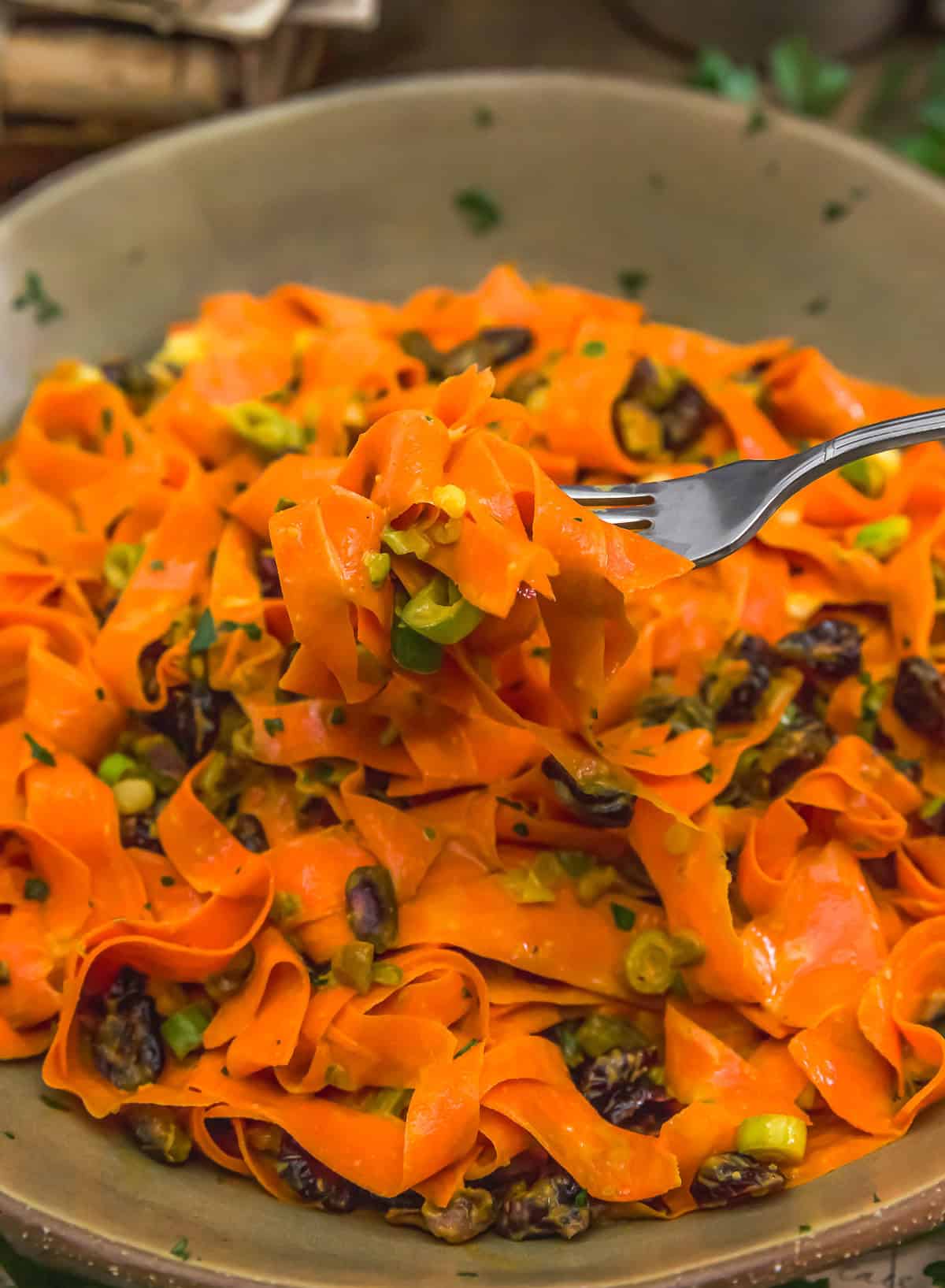 Forkful of Curried Carrot Ribbon Salad
