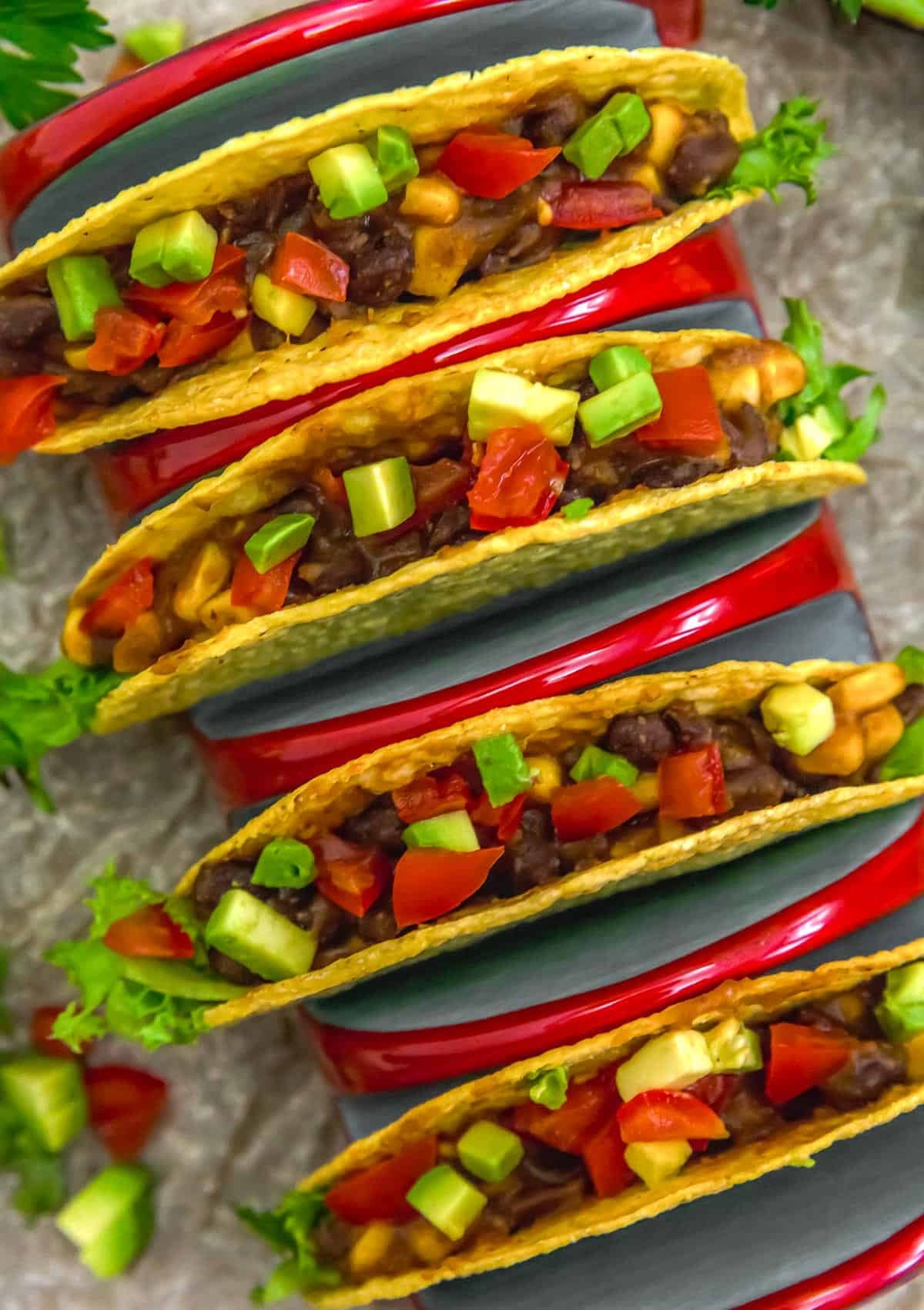 Close up of Easy Smoky Black Bean Corn Enchilada Tacos