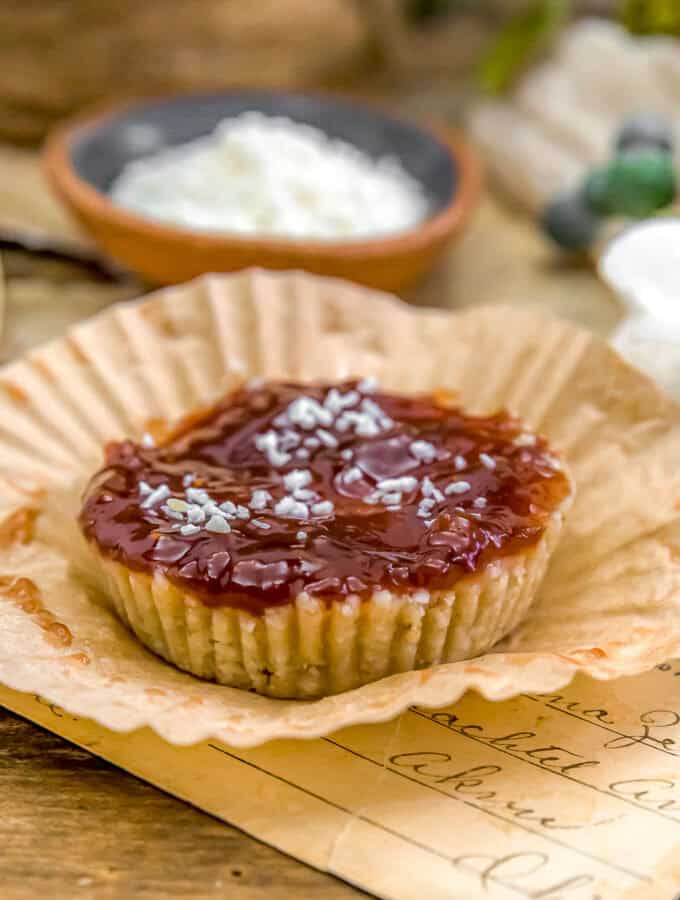No-Bake Raspberry Coconut Treat in a cupcake liner