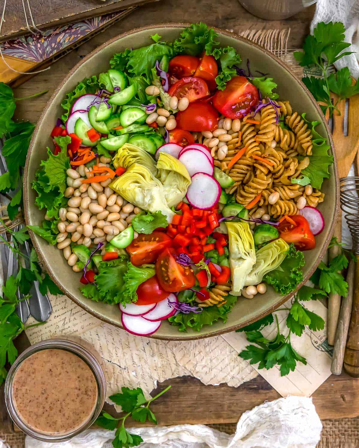 Oil-Free Red Wine Vinegar Almond Dressing with salad