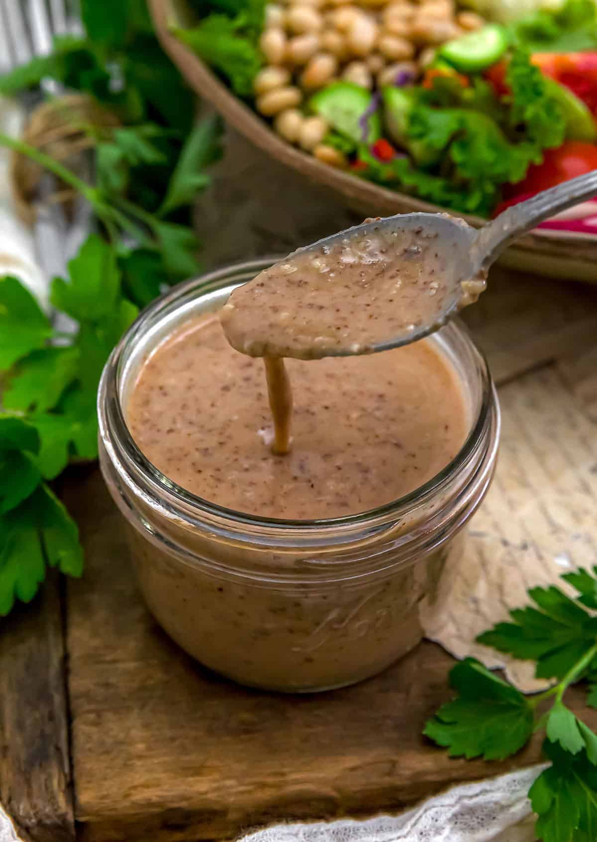 Spoonful of Oil-Free Red Wine Vinegar Almond Dressing