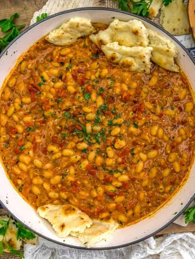 Top view of Smoky Brothy Bean Skillet