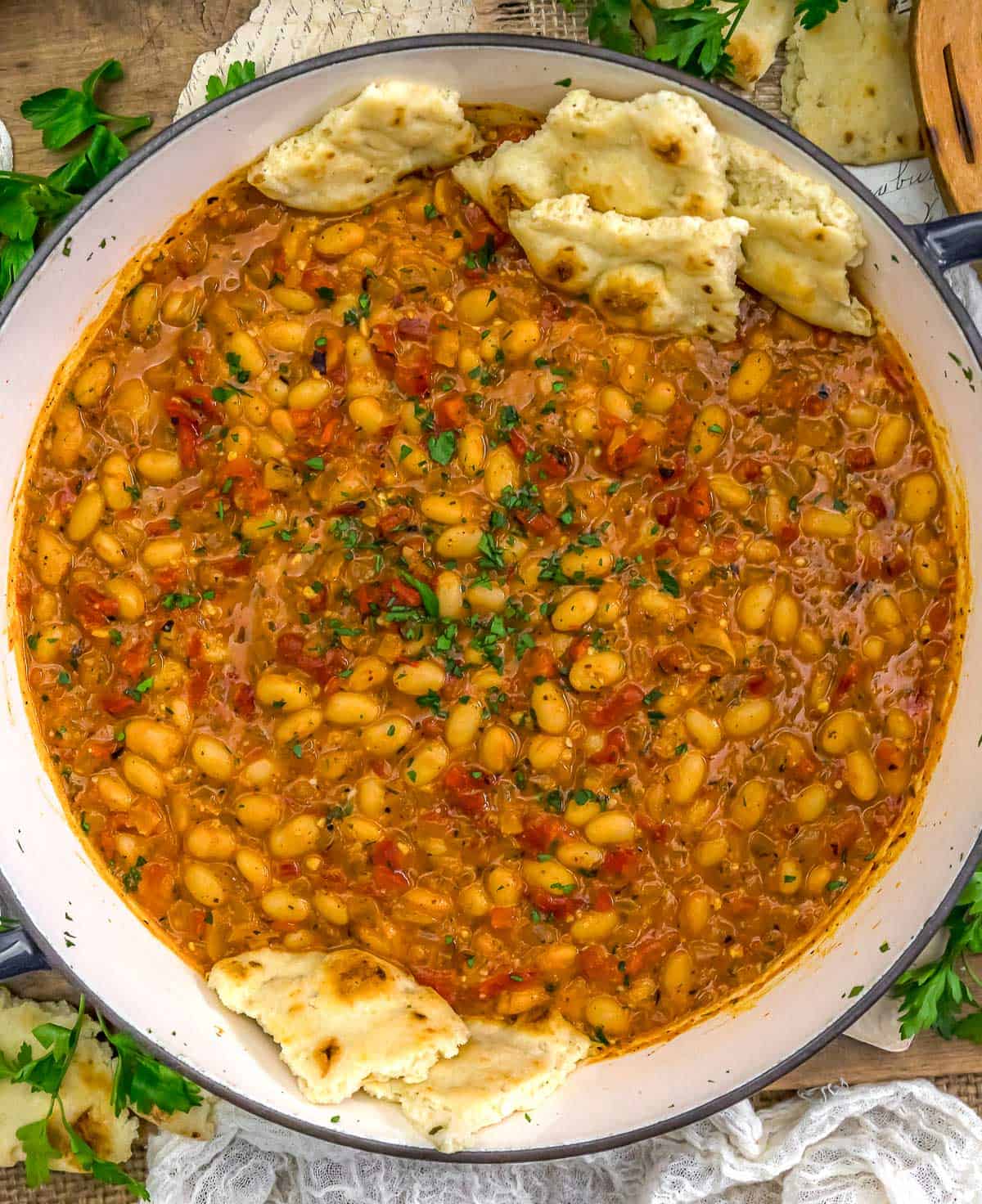 Top view of Smoky Brothy Bean Skillet